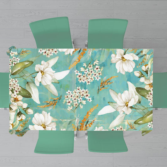 Pastel Teal Flower Pattern Rectangle Tablecloth by Mark van Vuuren