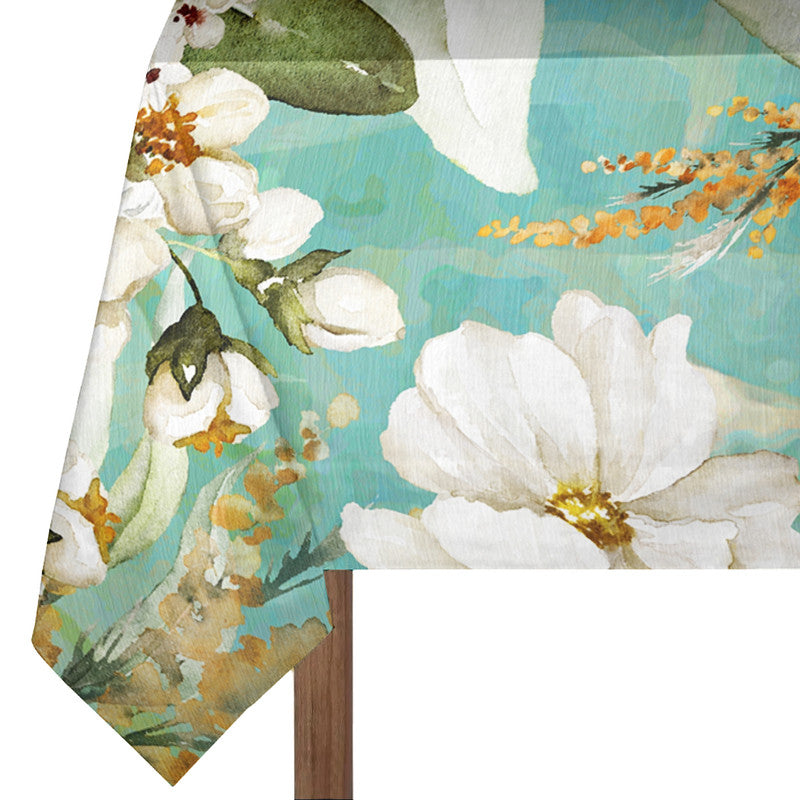 Pastel Teal Flower Pattern Rectangle Tablecloth by Mark van Vuuren