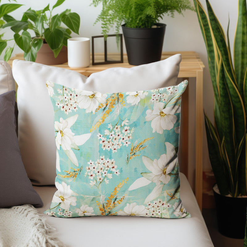 Pastel Teal White Flower with Gold Leaves Luxury Scatter by Mark van Vuuren