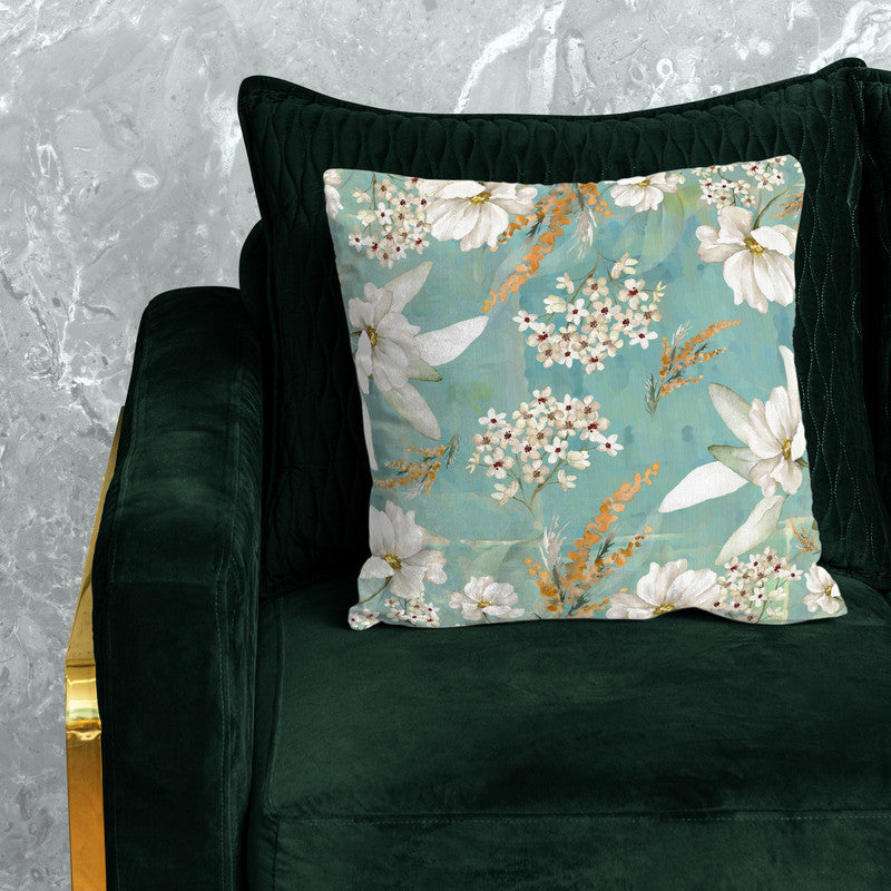 Pastel Teal White Flower with Gold Leaves Luxury Scatter by Mark van Vuuren