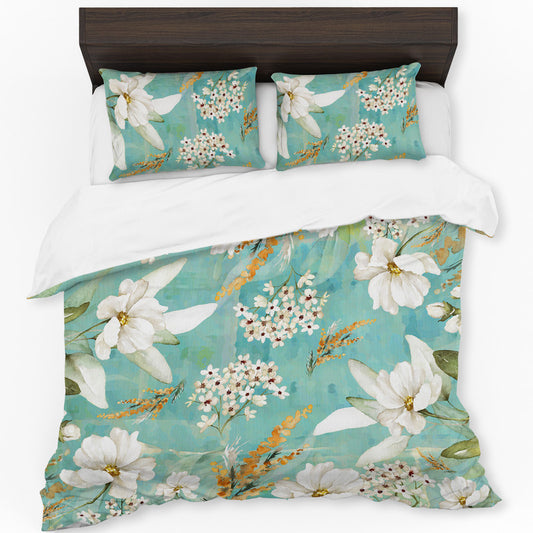 Pastel Egg Shell Green Flower Pattern Duvet Cover Set by Mark van Vuuren