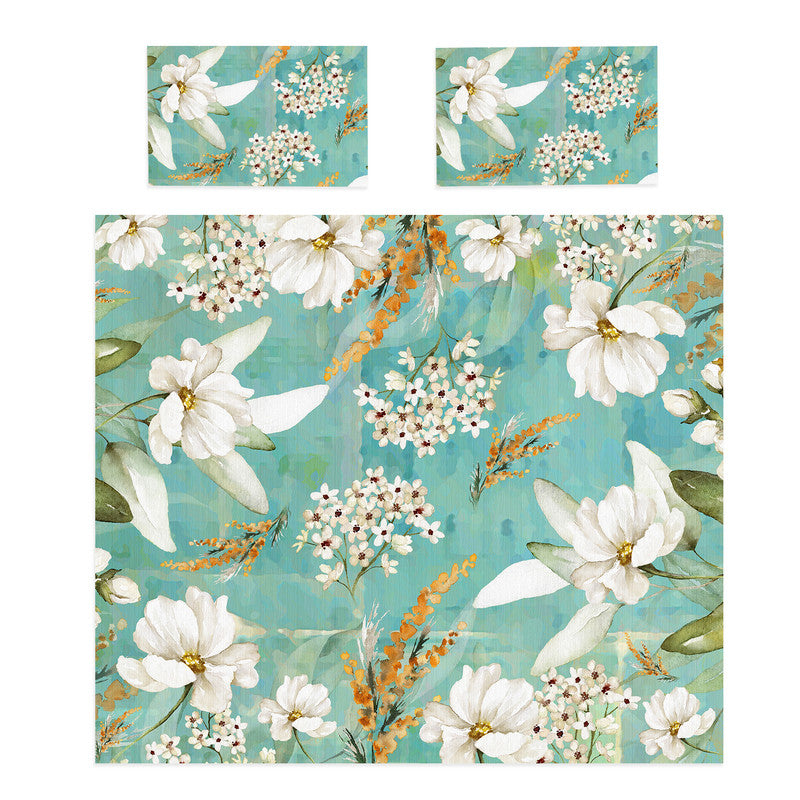 Pastel Egg Shell Green Flower Pattern Duvet Cover Set by Mark van Vuuren