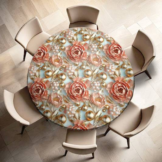 Peach And Pearls Round Tablecloth