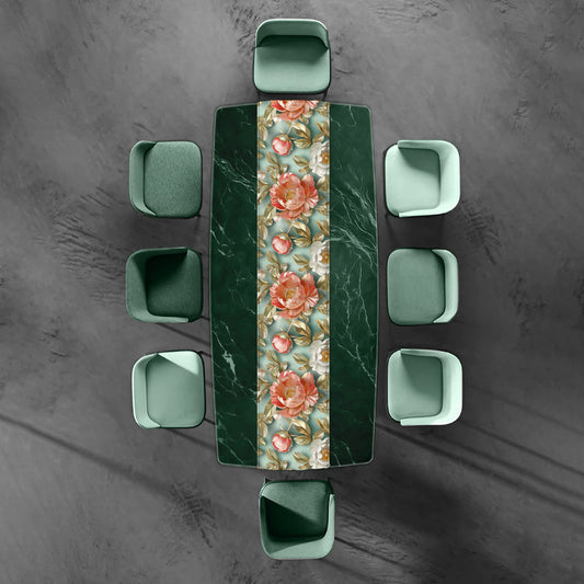 Peach on Sage Peonies Table Runner