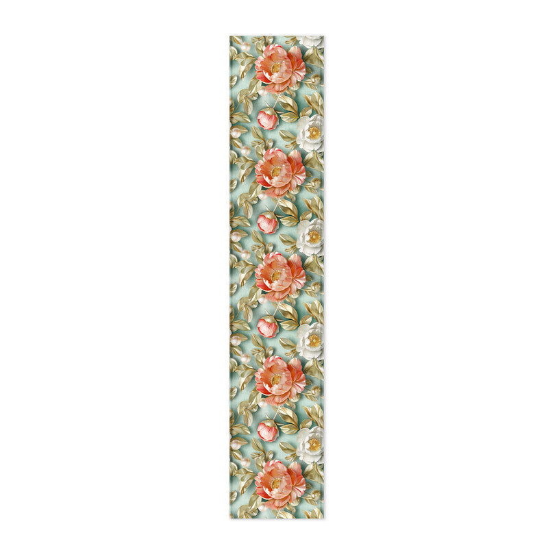 Peach on Sage Peonies Table Runner