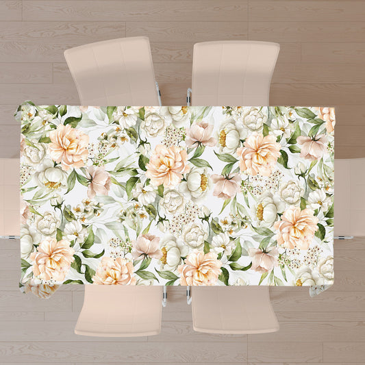 Peach Peonies Blossoms Rectangle Tablecloth by Mark van Vuuren