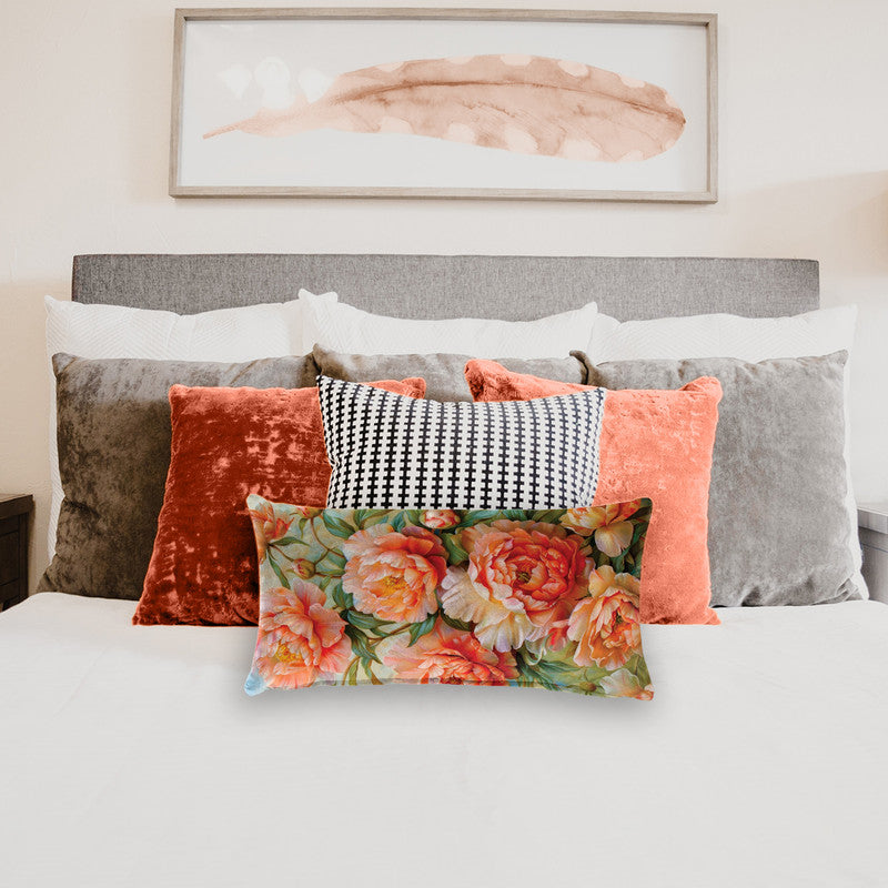 Peach Peonies Oblong Luxury Scatter
