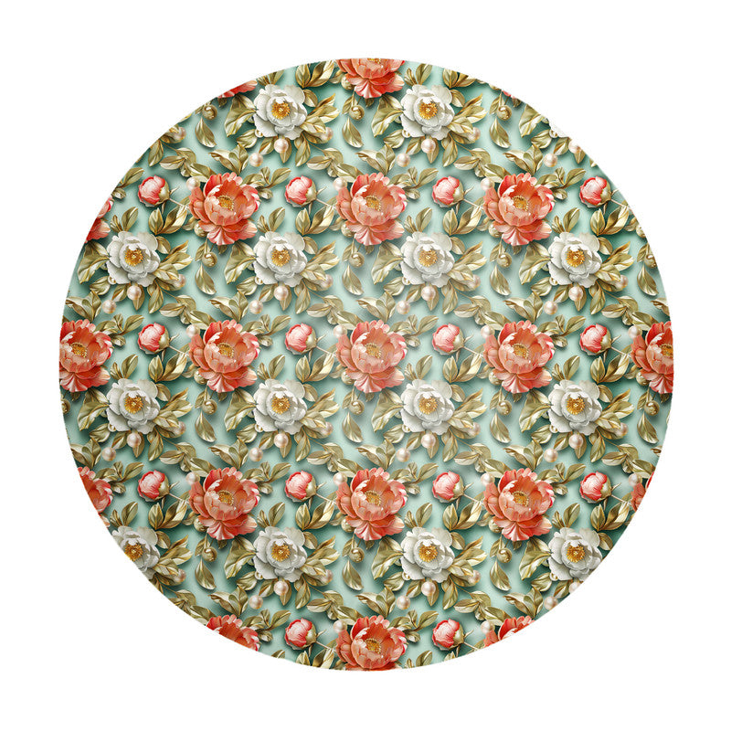 Peach Peonies on Mint Round Tablecloth