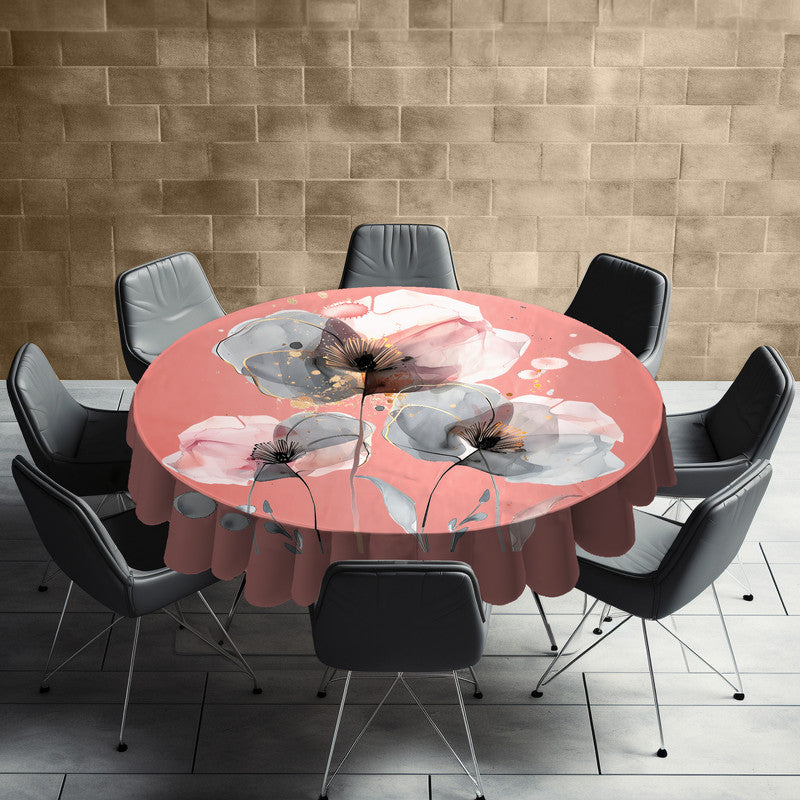 Peach Poppy Round Tablecloth