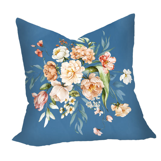 Peach Floral On Blue Luxury Scatter by Mark van Vuuren
