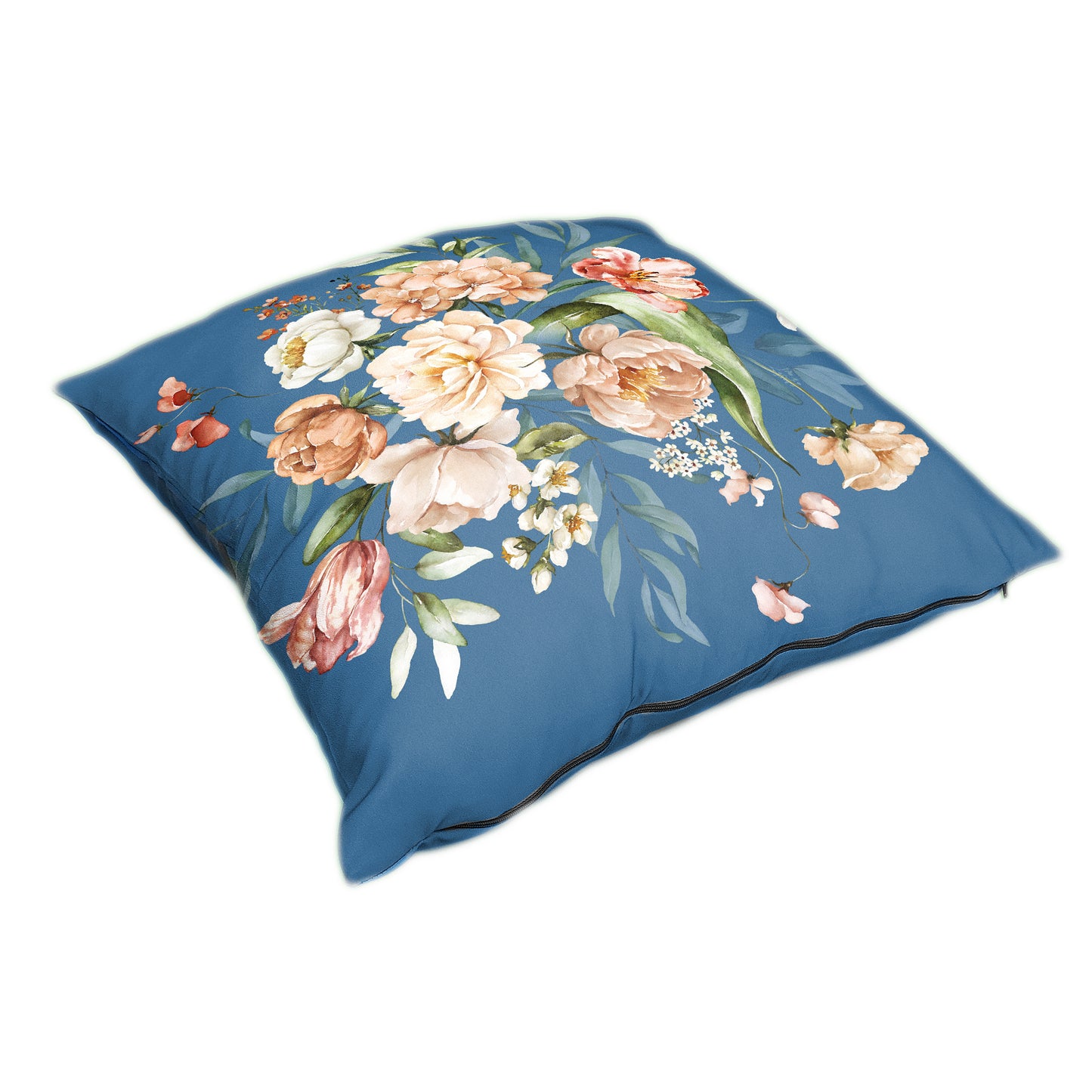 Peach Floral On Blue Luxury Scatter by Mark van Vuuren
