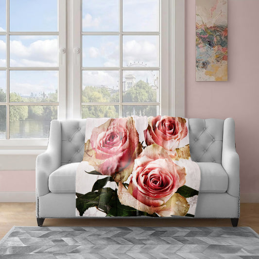 Peach Roses Light Weight Fleece Blanket