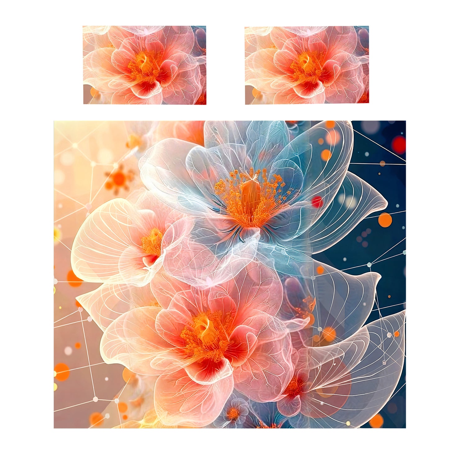 Peach to Turquoise Floral Duvet Cover Set