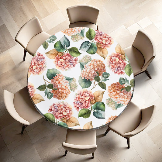 Peachy Hydrangeas Round Tablecloth by Mark van Vuuren