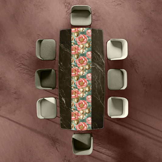 Peonies And Gold Balls Table Runner