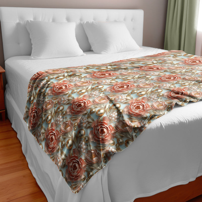 Peonies And Gold Light Bed Throw