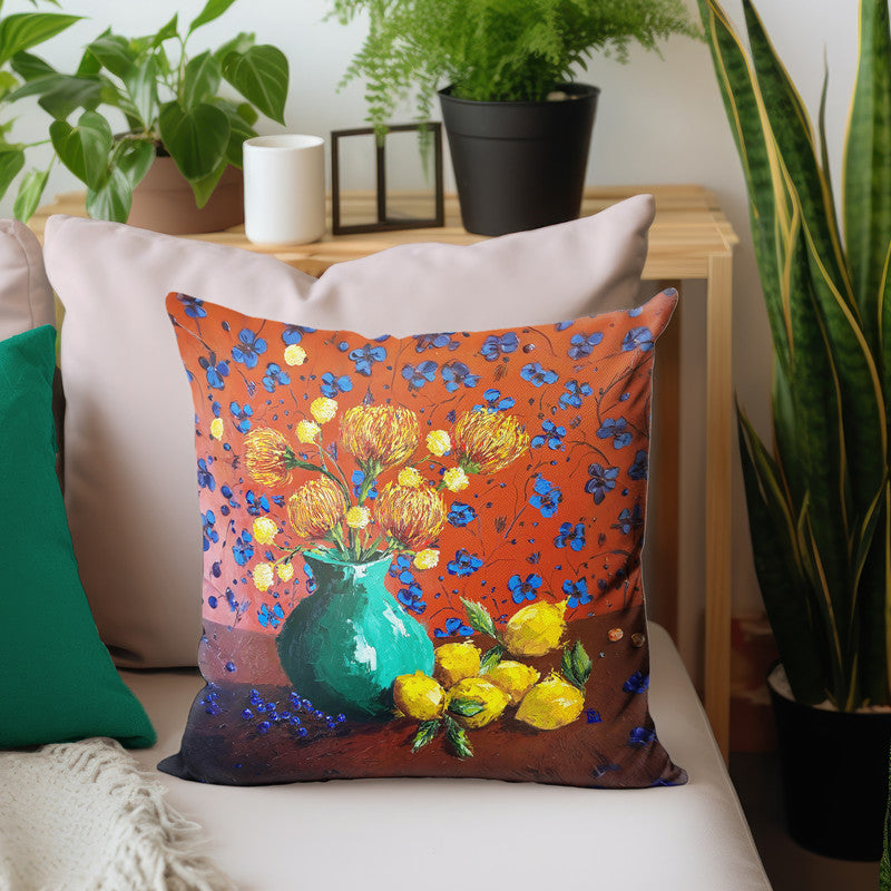 Pincushion Protea And Lemons Luxury Scatter by Juanette Menderoi