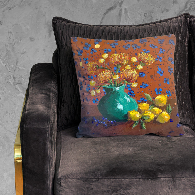 Pincushion Protea And Lemons Luxury Scatter by Juanette Menderoi