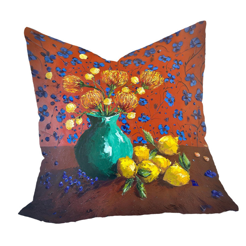 Pincushion Protea And Lemons Luxury Scatter by Juanette Menderoi
