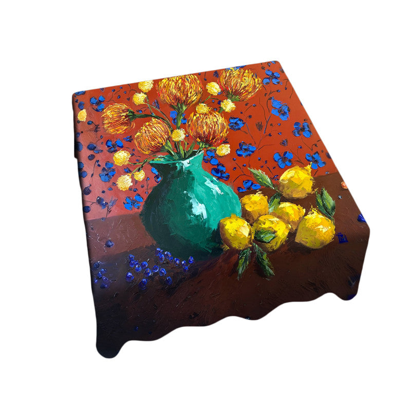 Pincushion Protea And Lemons Square Tablecloth by Juanette Menderoi
