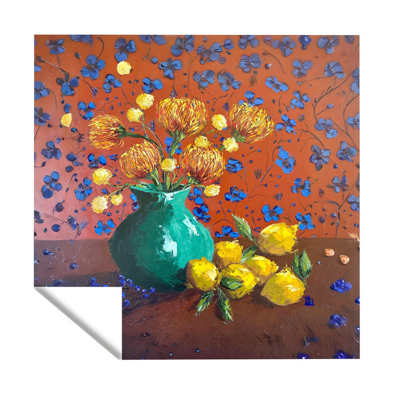 Pincushion Protea And Lemons Square Tablecloth by Juanette Menderoi
