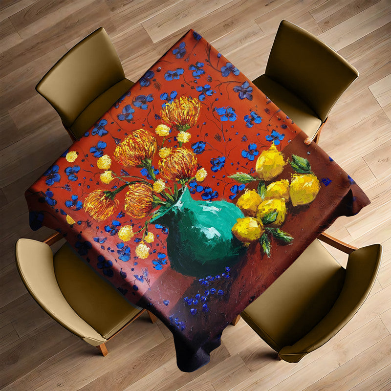 Pincushion Protea And Lemons Square Tablecloth by Juanette Menderoi