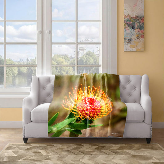 Pincushion Protea Light Weight Fleece Blanket by Annette Heymans