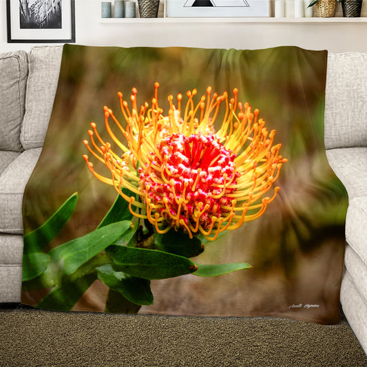 Pincushion Protea Light Weight Fleece Blanket by Annette Heymans