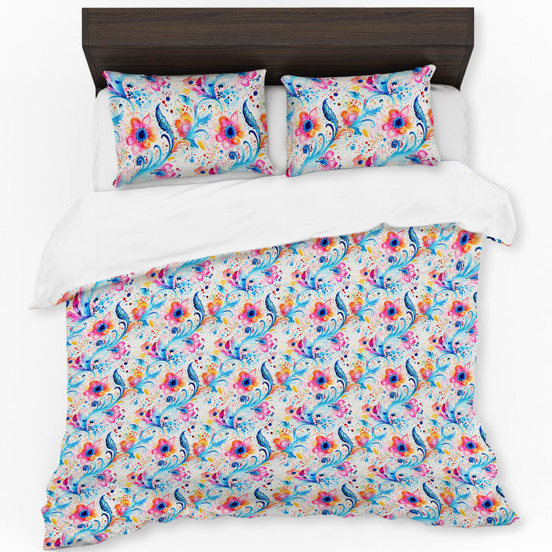 Pink And Blue Floral Duvet Cover Set