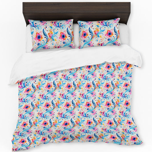Pink And Blue Floral Duvet Cover Set