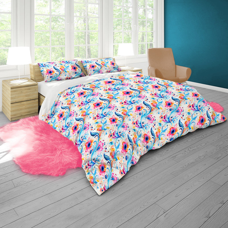 Pink And Blue Floral Duvet Cover Set