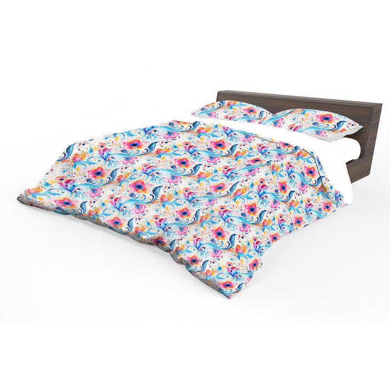 Pink And Blue Floral Duvet Cover Set