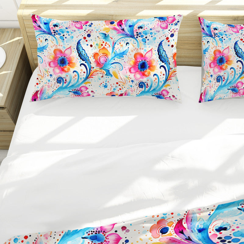 Pink And Blue Floral Duvet Cover Set