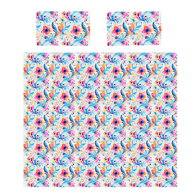 Pink And Blue Floral Duvet Cover Set