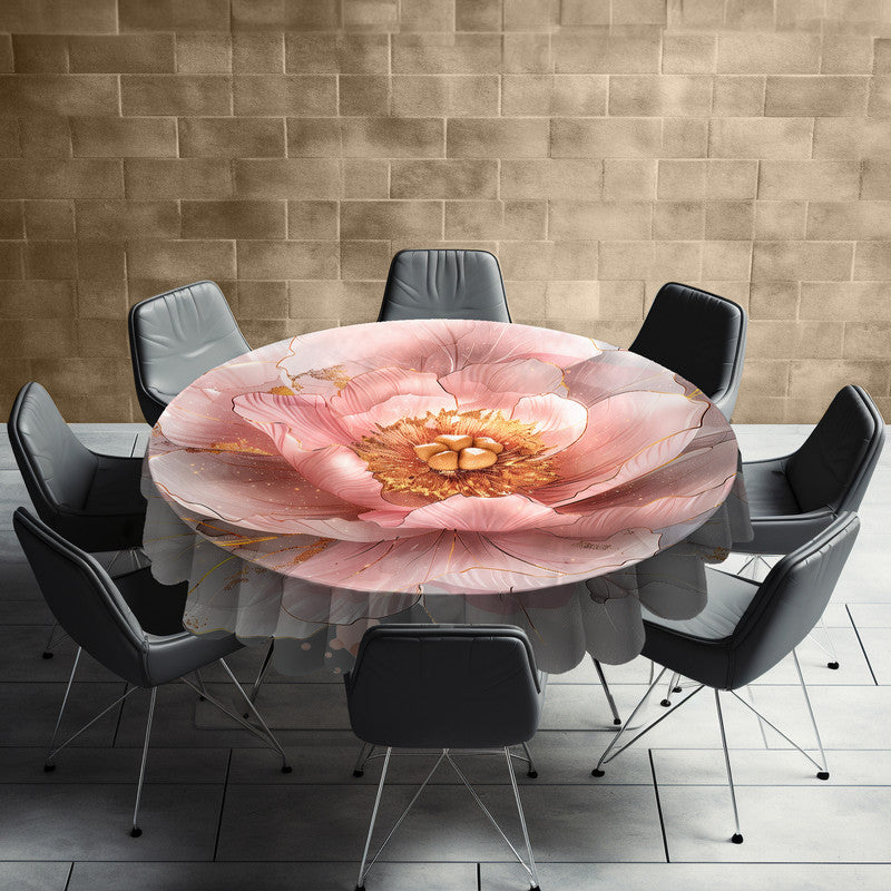 Pink And Grey Rose Round Tablecloth
