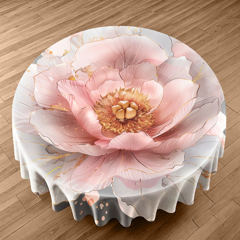 Pink And Grey Rose Round Tablecloth