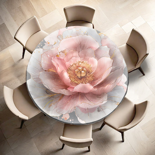 Pink And Grey Rose Round Tablecloth