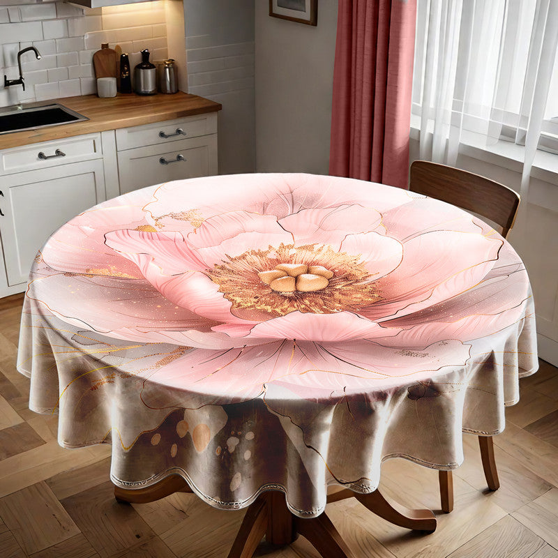 Pink And Grey Rose Round Tablecloth