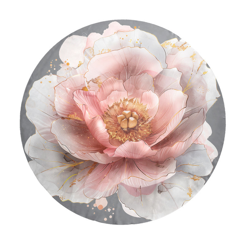 Pink And Grey Rose Round Tablecloth
