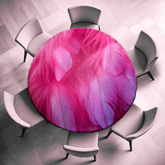 Pink Fluffy Flamingo Feathers Round Tablecloth