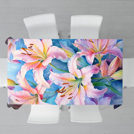 Pink Lilies Rectangle Tablecloth
