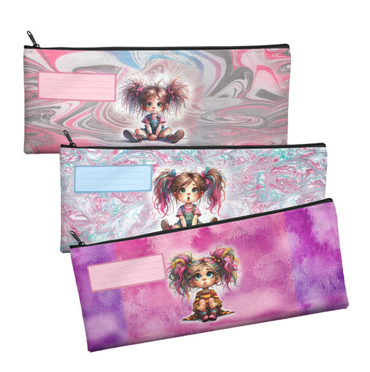 Zip & Go Pink Pony Tails Pencil Bags Set of 3