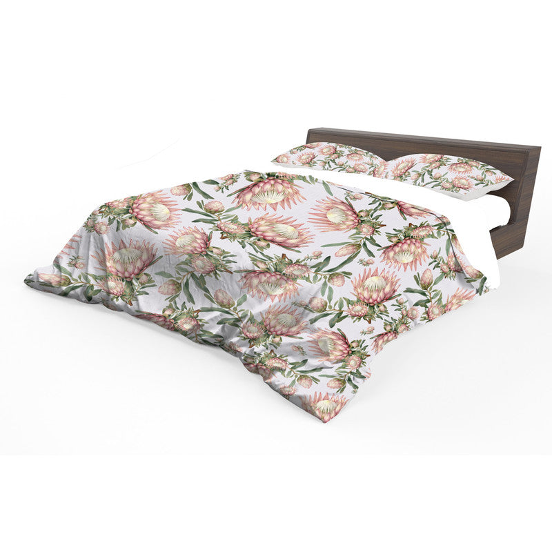 Pink Protea on Beige Duvet Cover Set by Mark van Vuuren