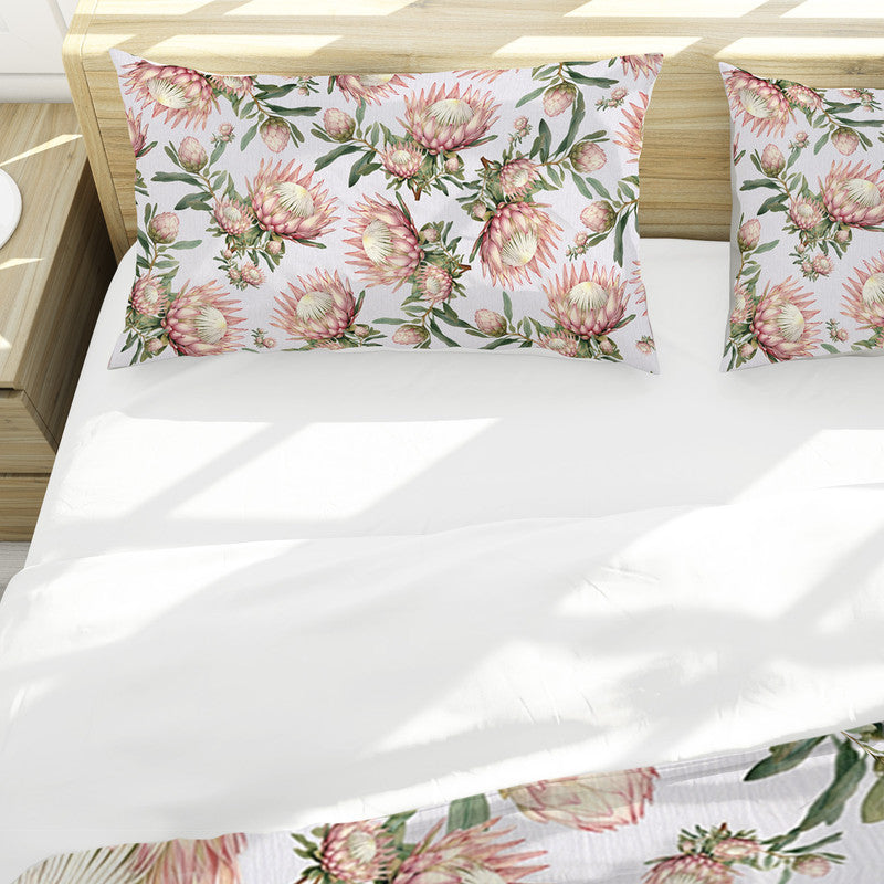 Pink Protea on Beige Duvet Cover Set by Mark van Vuuren