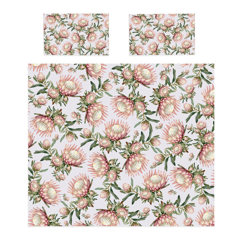 Pink Protea on Beige Duvet Cover Set by Mark van Vuuren