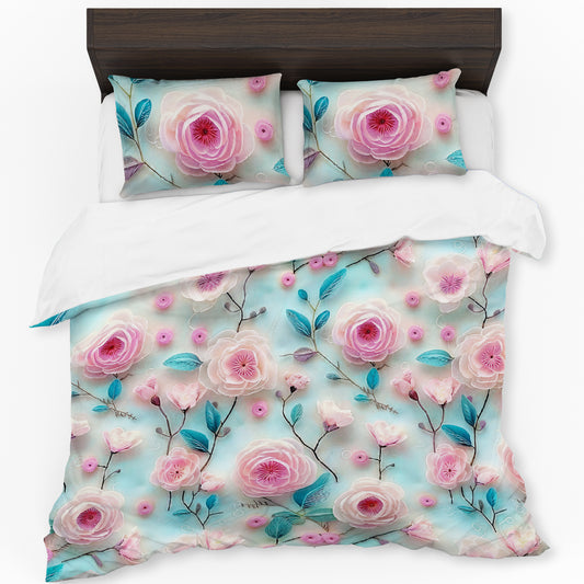 Pink Floral Flow Duvet Cover Set