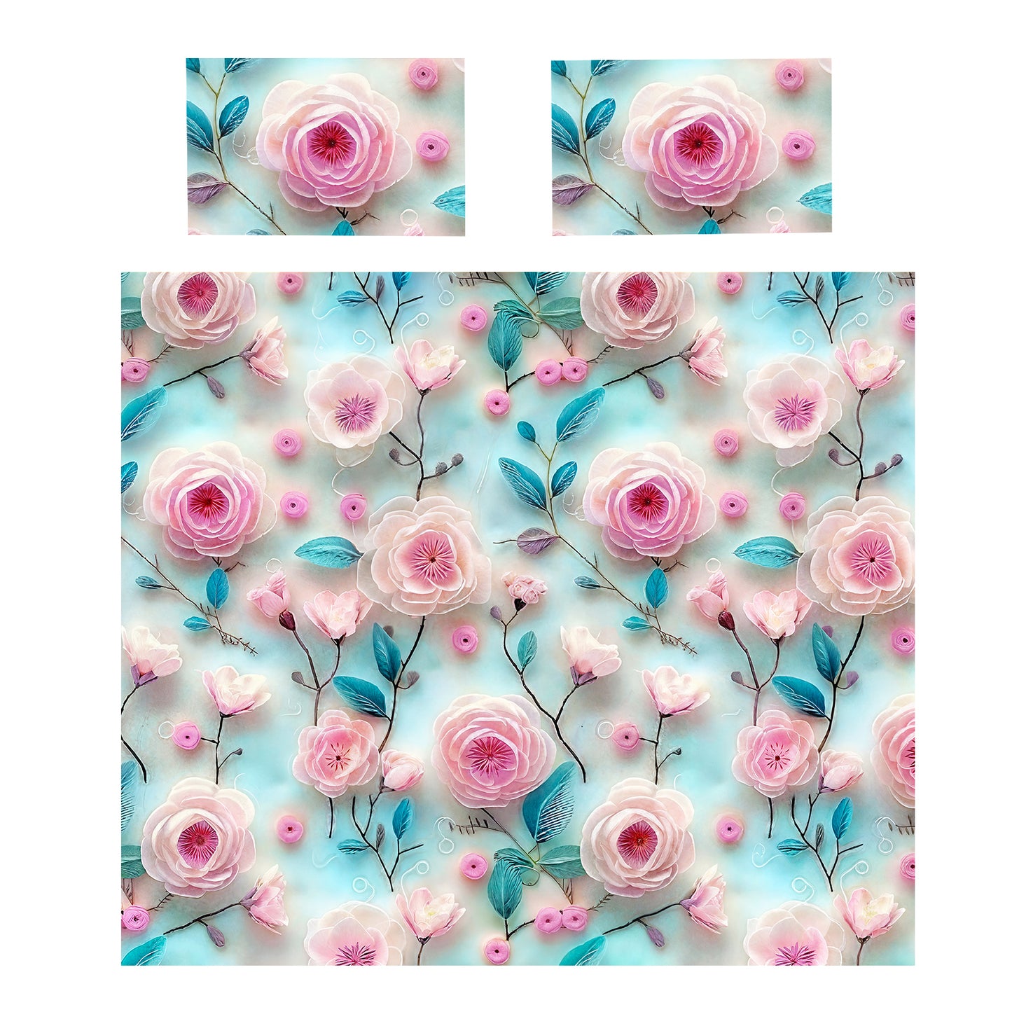 Pink Floral Flow Duvet Cover Set