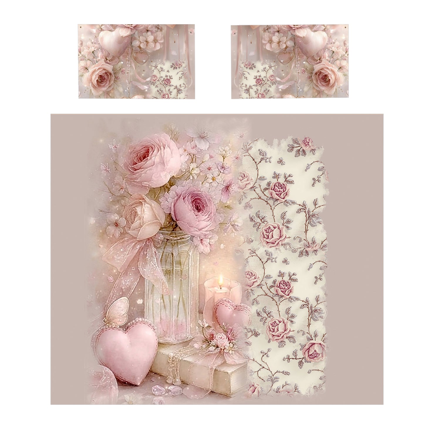 Pink Hearts & Roses Duvet Cover Set