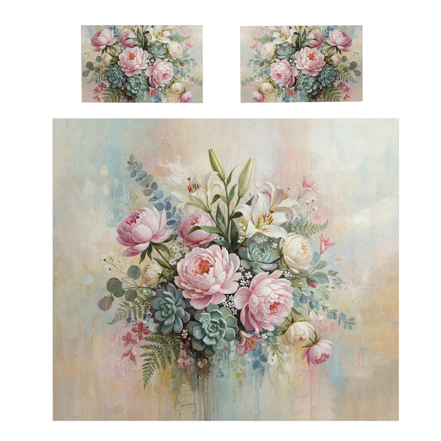 Pink Painted Peony & Succulents Duvet Cover Set