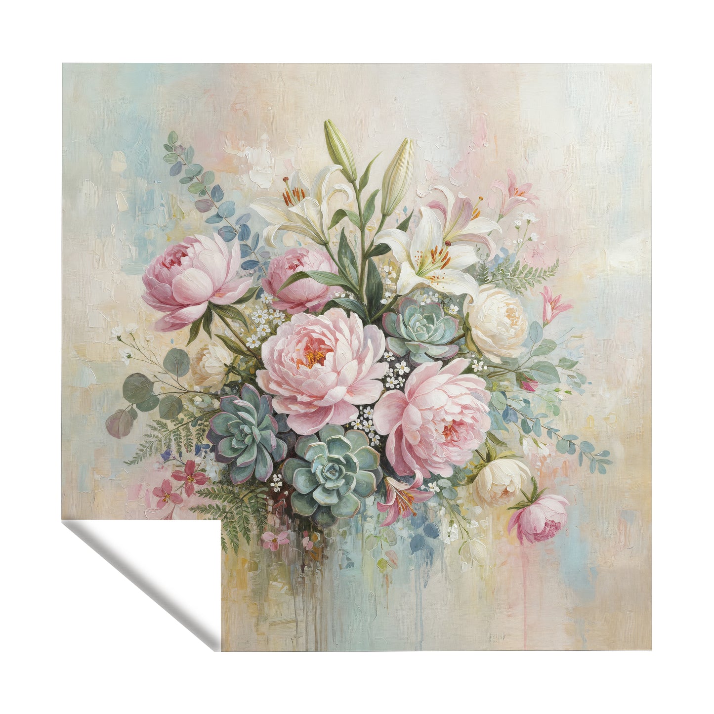 Pink Painted Peony & Succulents Square Tablecloth